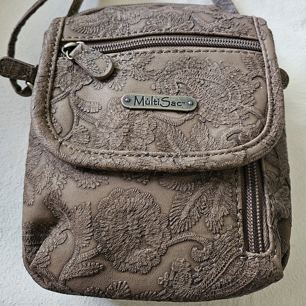 Stylish MultiSac Everest Crossbody Handbag Compact Brown Vinyl